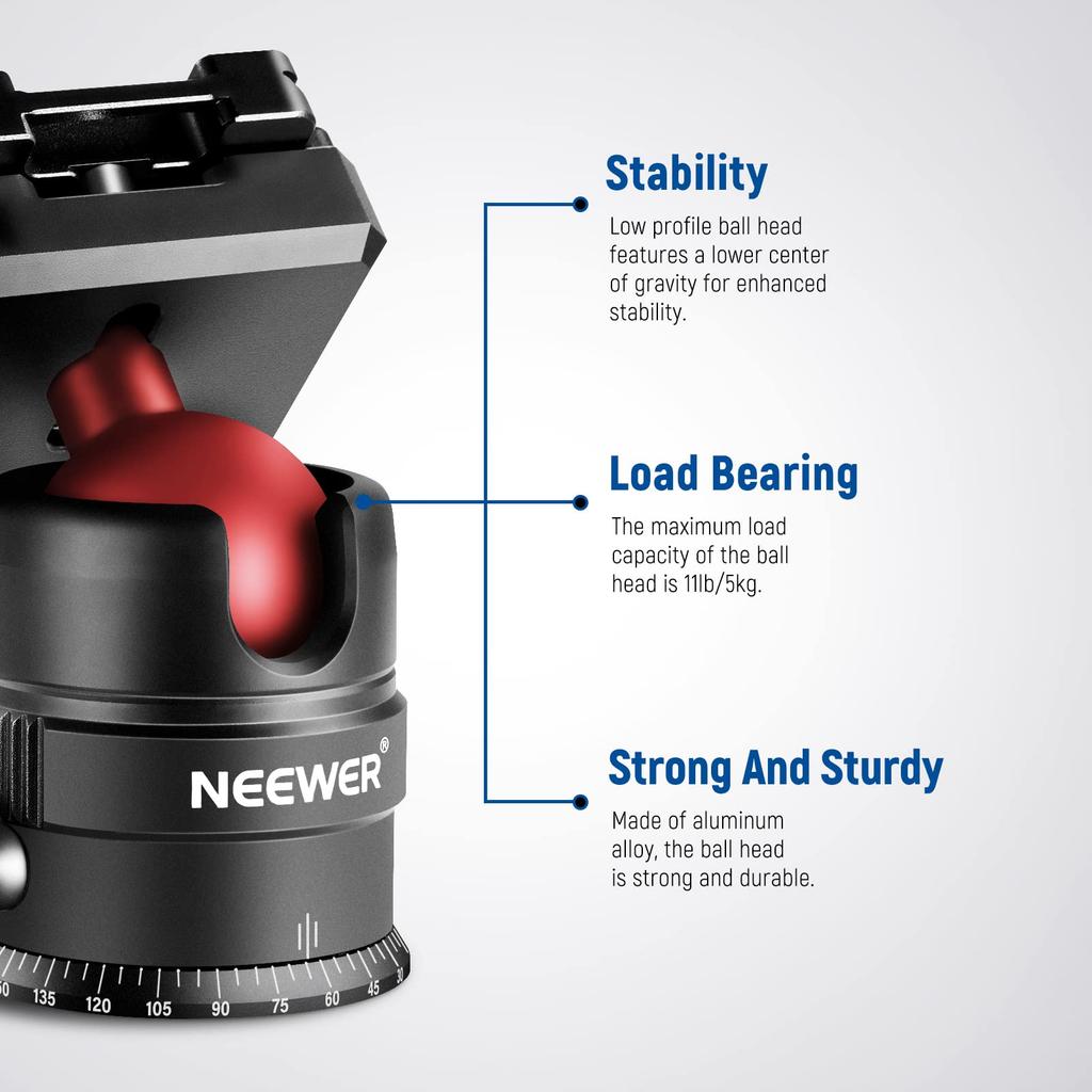 Neewer Tripod Ball Compact Ball Panoramic Ball Head with Quick Release Suitable for DSLR Maximum 5kg GM28 Head, Head, 360° Rotation, 1/4" Plate,