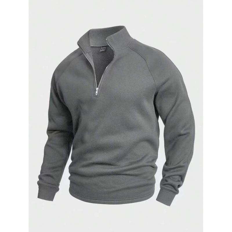 Men S Fleece Sweatshirt Zip Stand Collar Loose Solid Outdoor Casual Warm Coat M