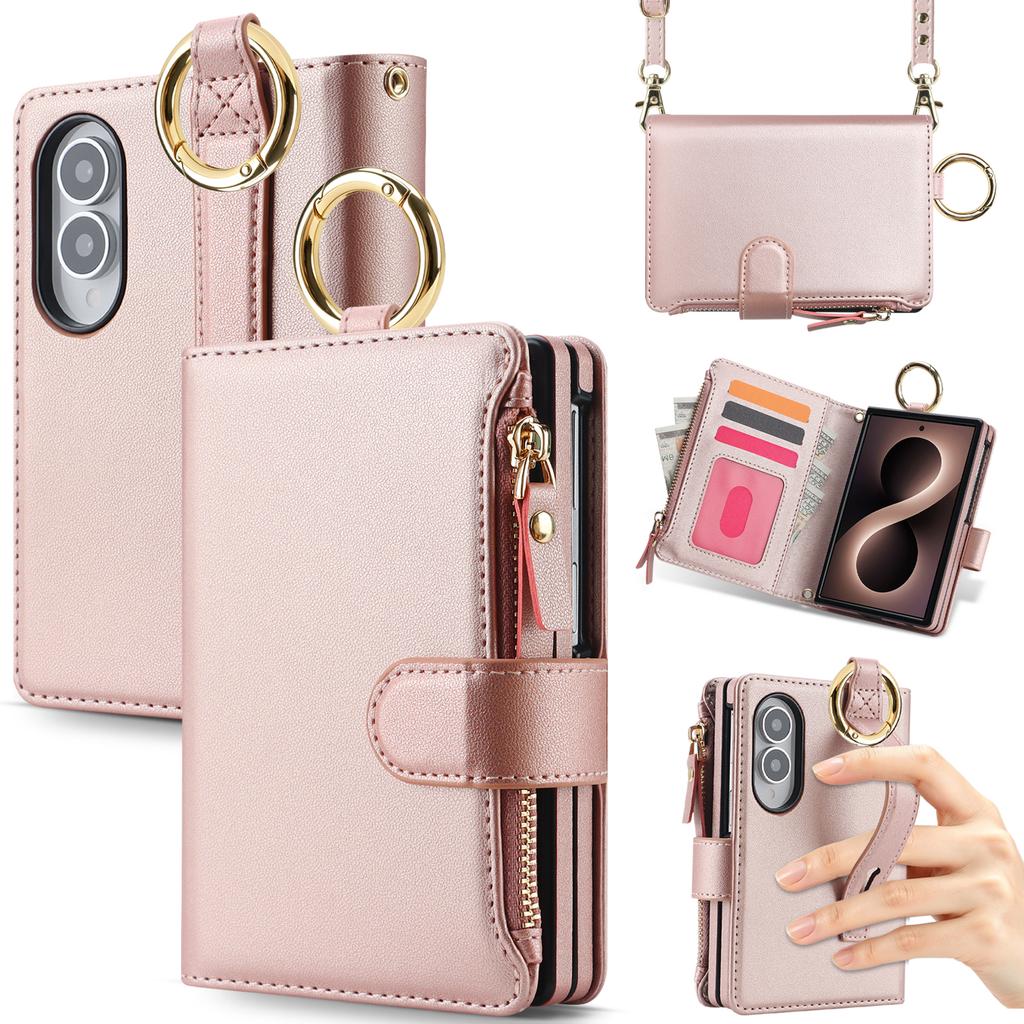 Flip Cards Solt Brieftasche Ringhalter Tasche Lederhülle für Samsung Galaxy Z Fold8 Fold 8 Breite Stoßfest Buchständer Tragbare Hülle