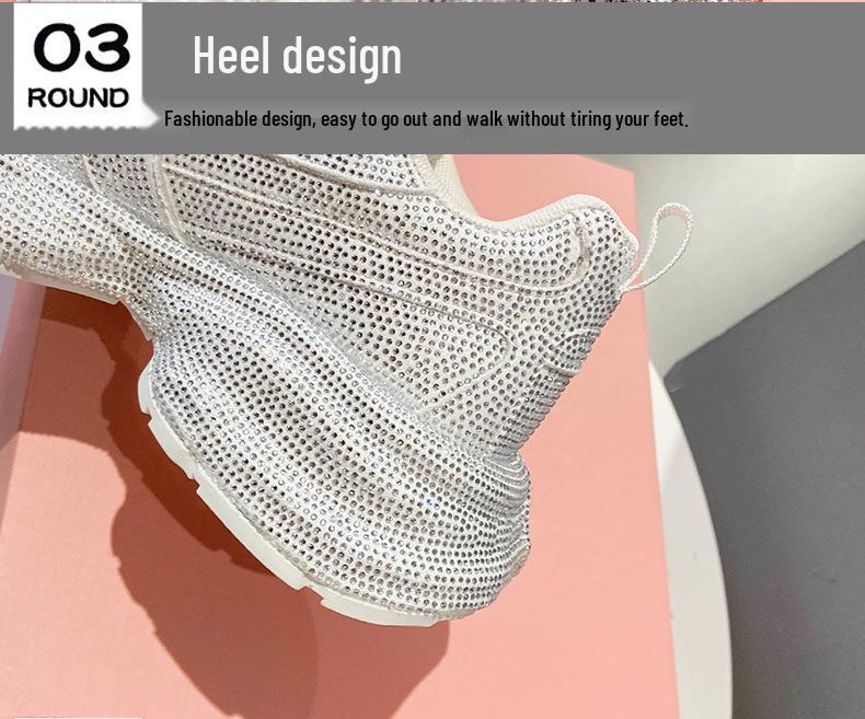 2024 Trendy European Star Rhinestone Thick-Soled Women's Dad Shoes - Large Size Sports Shoes for Autumn/Winter