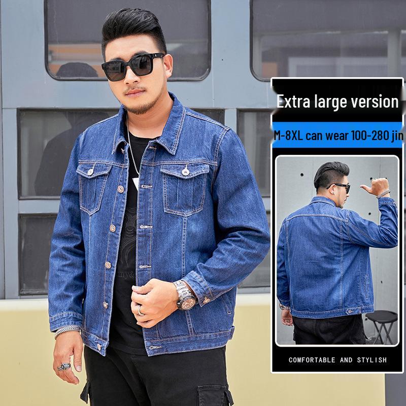 Plus Size Men's Elastic Denim Jacket - Solid Color for Spring/Autumn