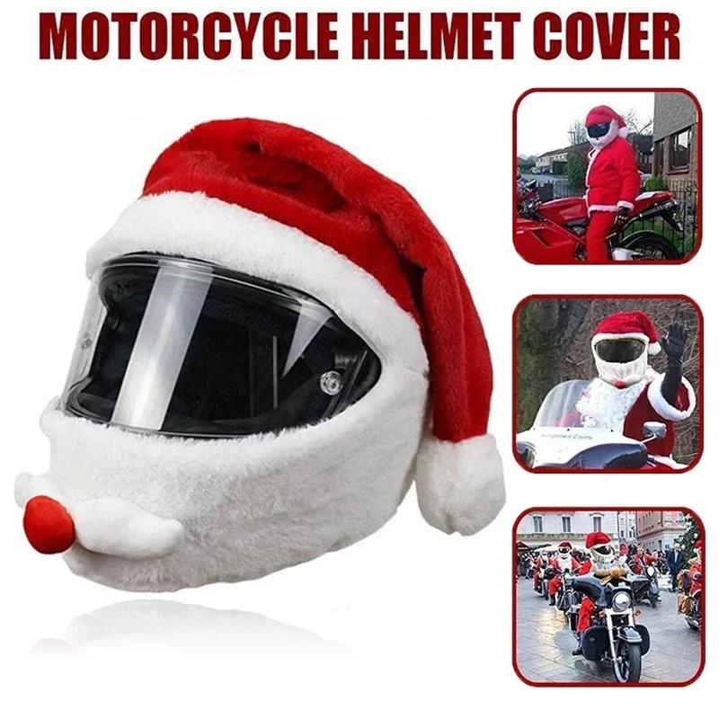 1/3Pcs Christmas Helmet Cover Elastic Motorcycle Santa Claus Funny Cover Plush Santa Claus Christmas Hat for Outdoor Party Xmas