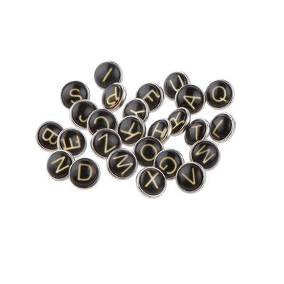 26 Letters 3D Black Drill Snaps Charm Button Fit For Bracelets DIY Jewelry