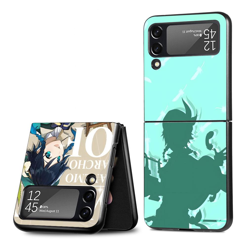 Barbatos Genshin Impact Case for Samsung Galaxy Z Flip4 Flip3 5G PC Hard Cell Phone Shell Z Flip 4 3 Black Zflip4 Zflip3 Cover