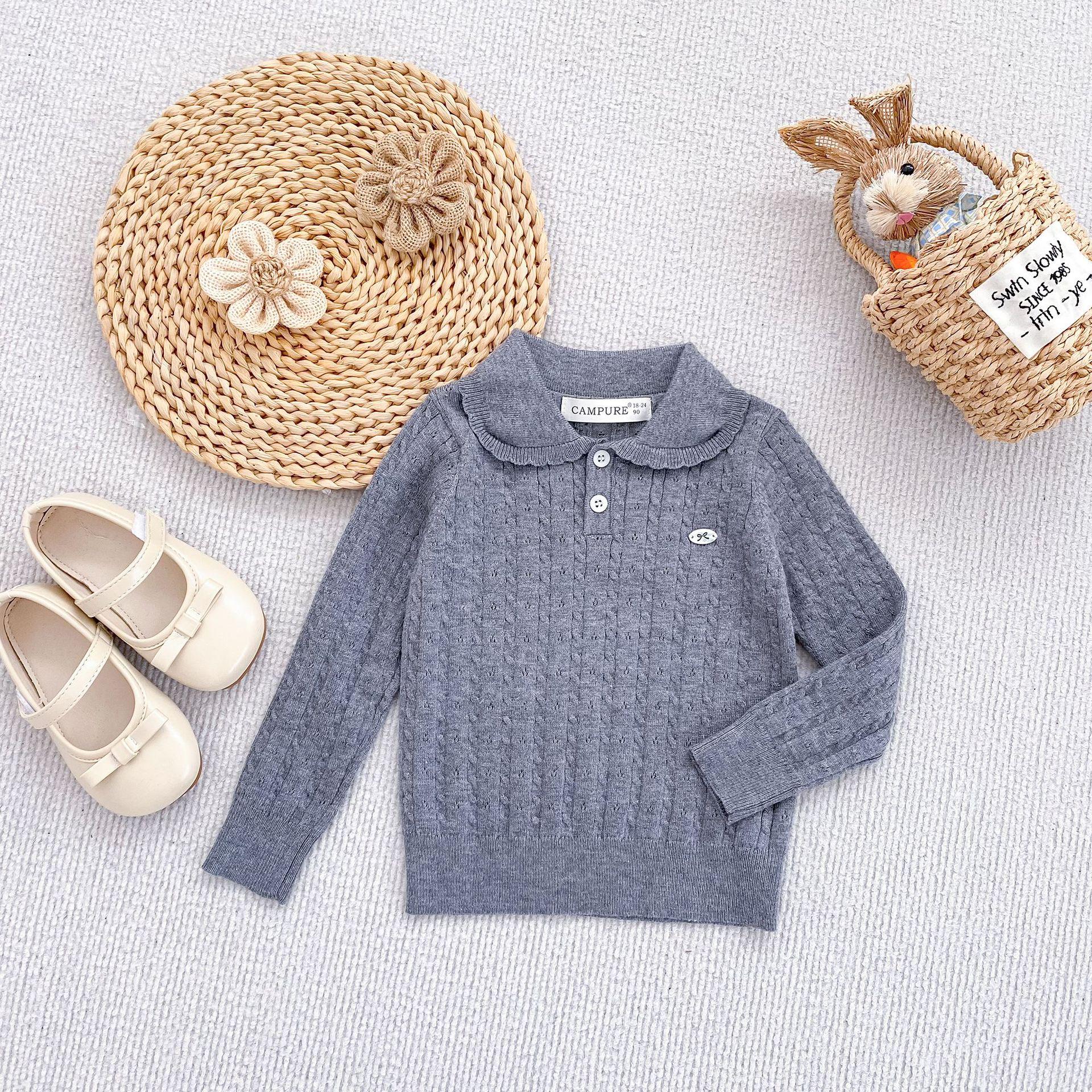 Children s Cozy Lapel Knit Sweater - Stylish Cable Knit Top for Girls 7Y (140cm) серый