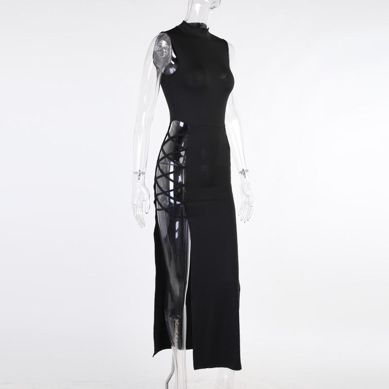 Abito sexy elegante con fasciatura nera senza maniche per abiti da canotta senza schienale per club party da donna, moda skinny estiva