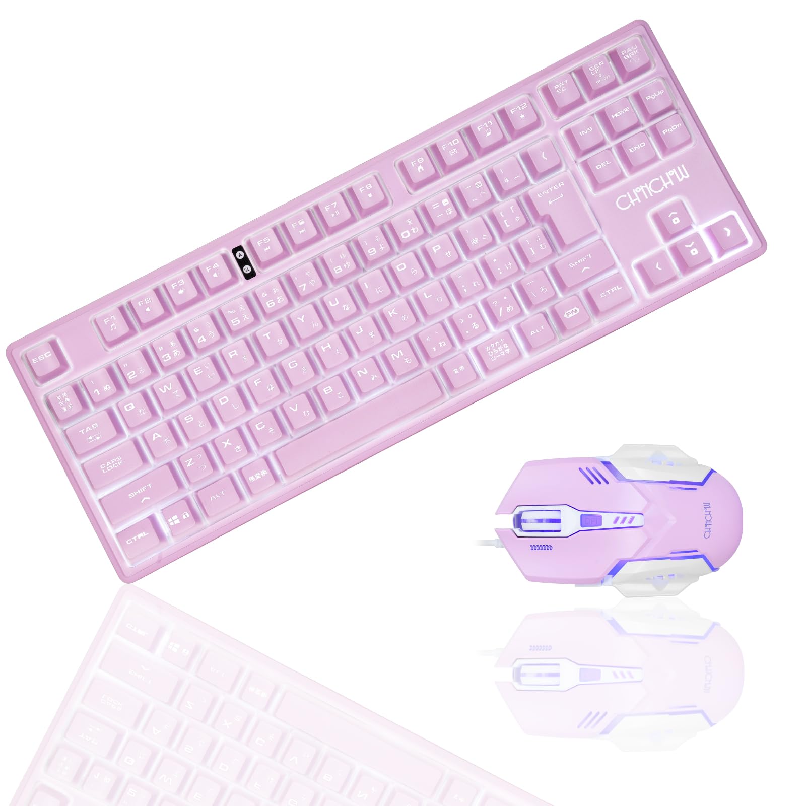 

CHONCHOW Keyboard Gaming Mouse Work Japanese Glowing USB Wired Thin LED Gaming 4 Level DPI 19 Compatible with OS Set, Keyboard, Layout, Keyboard, фіолетовий