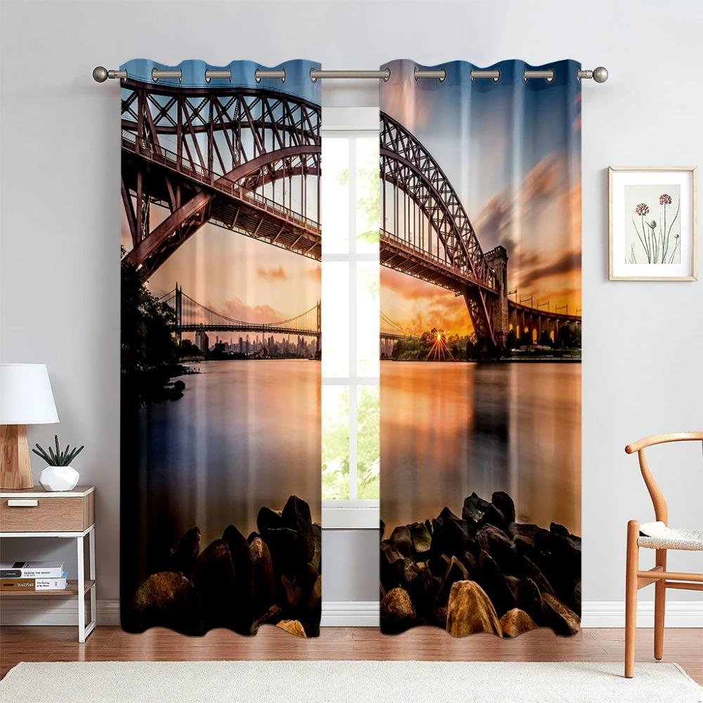 Urban Architecture 3D Printed Curtains Street View Modern Industrial Style Living Room Floor-To-Ceiling Windows Custom Curtains