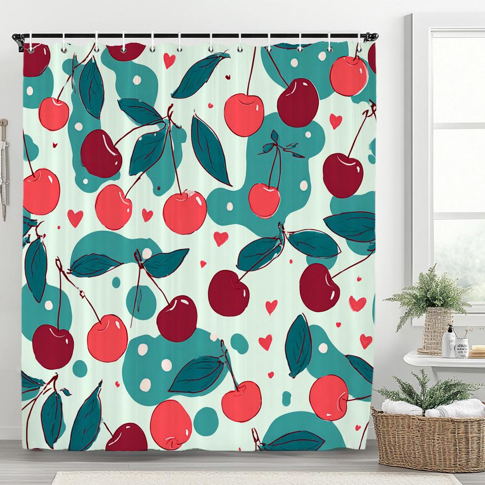 1Pc Plant Cherry Strawberry Lemon Shower Curtain, Bathroom Decorative Shower Curtain, Waterproof Shower Curtain With Hooks