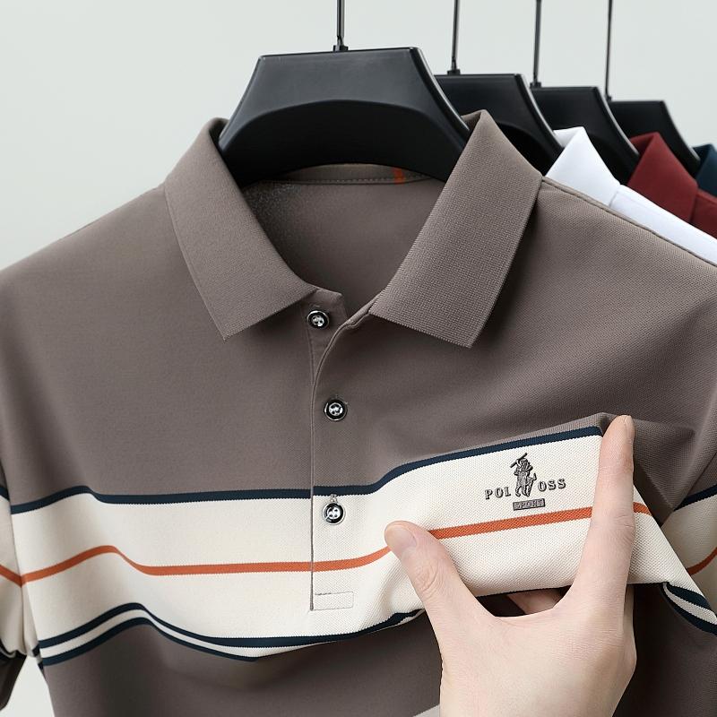 

TrendHub Роскошная мужская футболка-поло с коротким рукавом, полосатый топ, значок, оригинальный дизайн, для гольфа, повседневная, деловая футболка XXXL верблюд