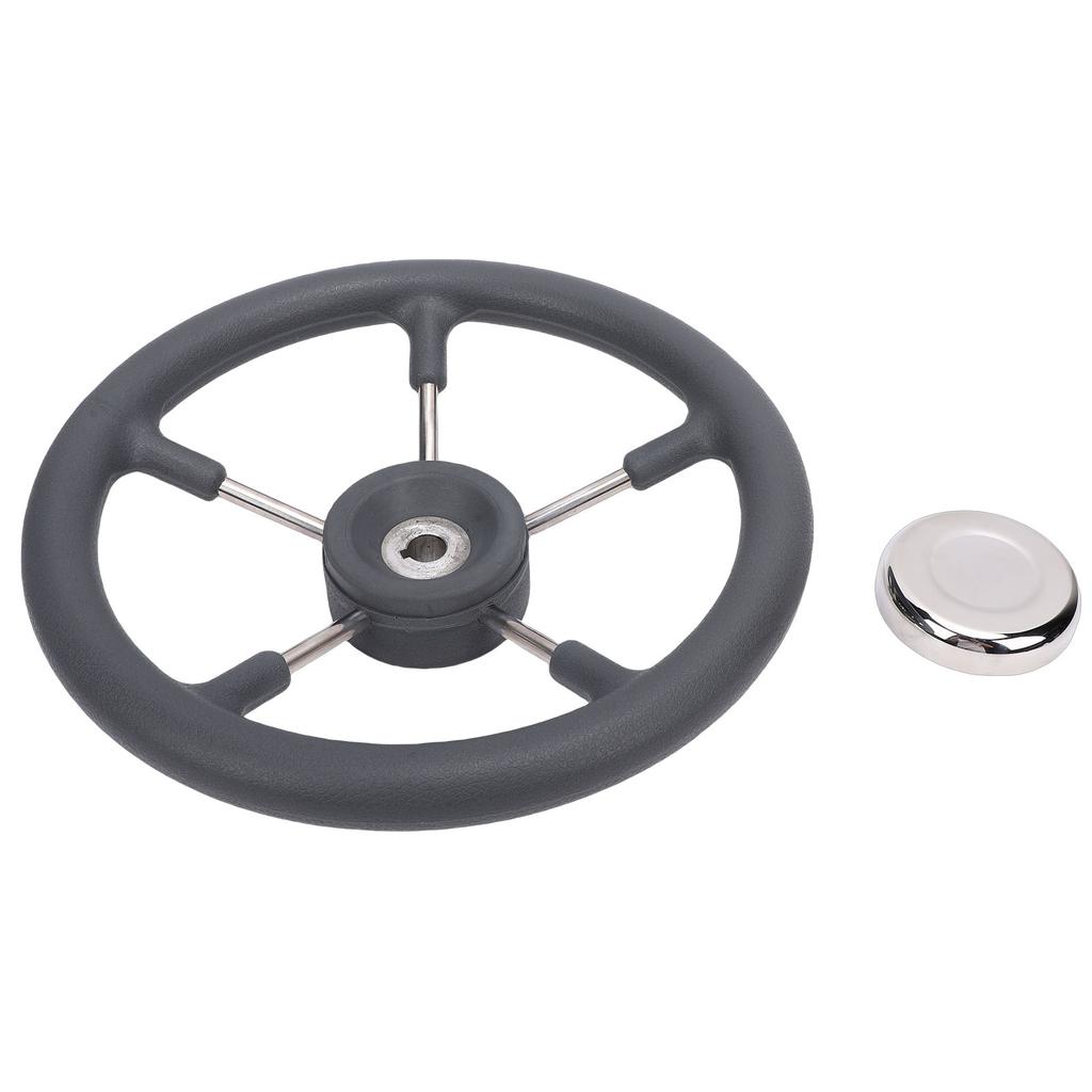 13 Inch Stainless Steel Boat Steering Wheel with Foam Grip 5 Spoke 15 Degree Angle for Boat Yacht