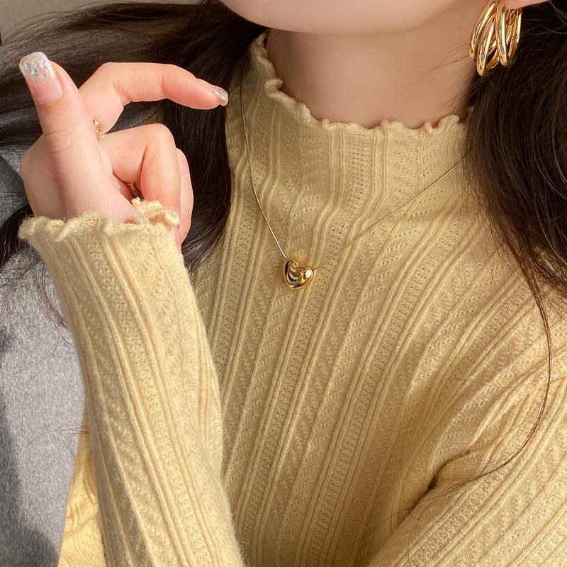 Women's White Half-High Neck Ruffle Trim Knit Sweater - Autumn/Winter 2025 Collection