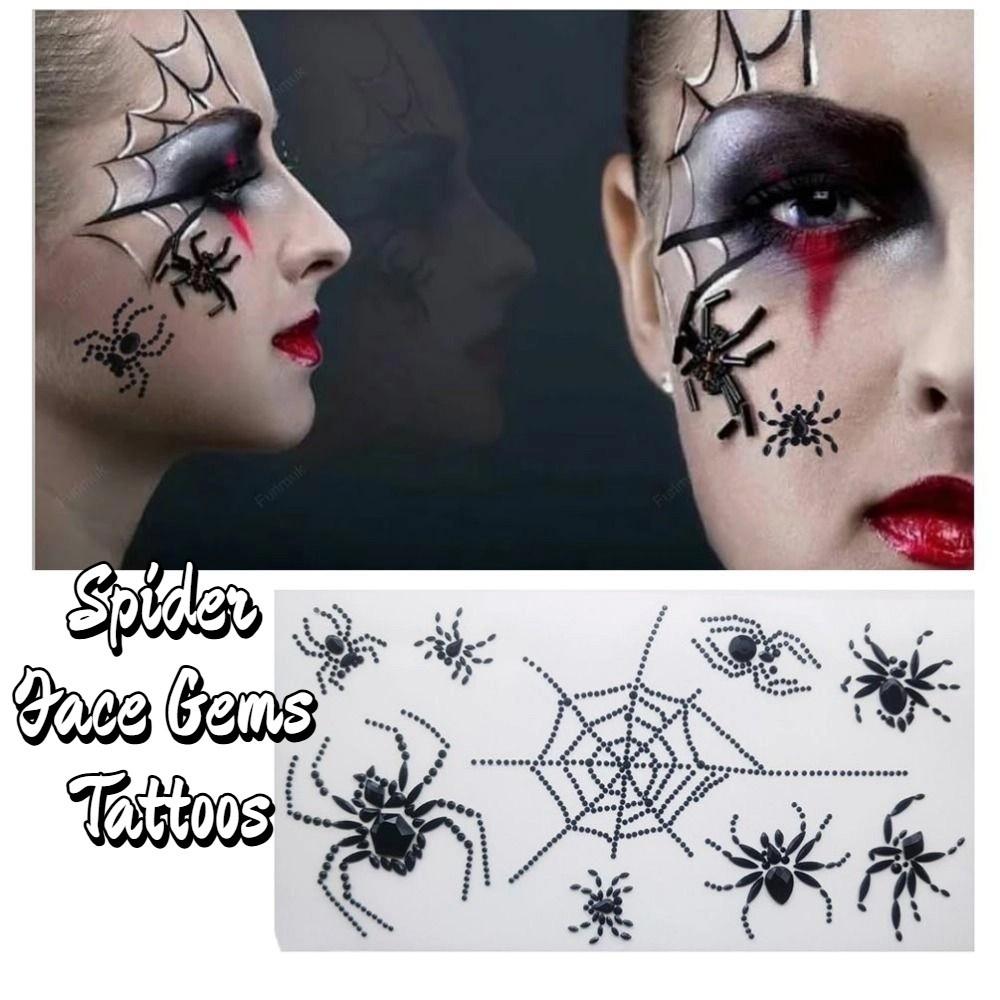 Waterproof Halloween Temporary Tattoos 3D Halloween Face Rhinestone Sticker  Festive