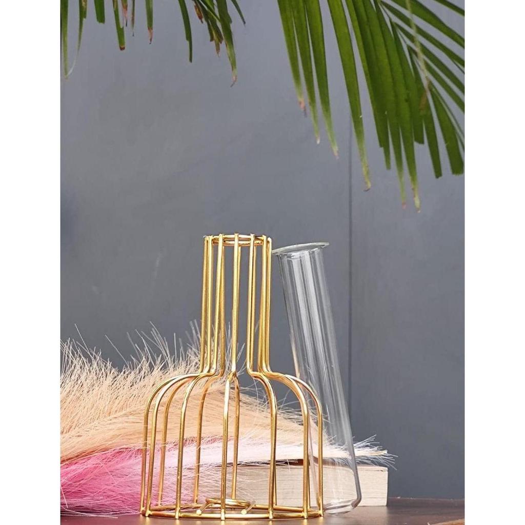 1 Pcs Metal Vase for Home Decor, Living Room, Bedroom, Office, Table Centerpiece | Propagation Station with Metal Frame,