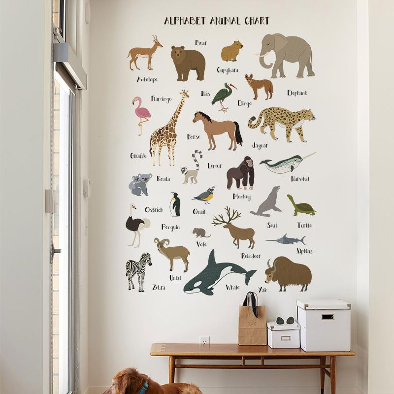 

Мультяшные настенные наклейки для детских комнат животные фрукты английский алфавит буквы наклейки домашний декор съемный декор для мальчиков девочек декор