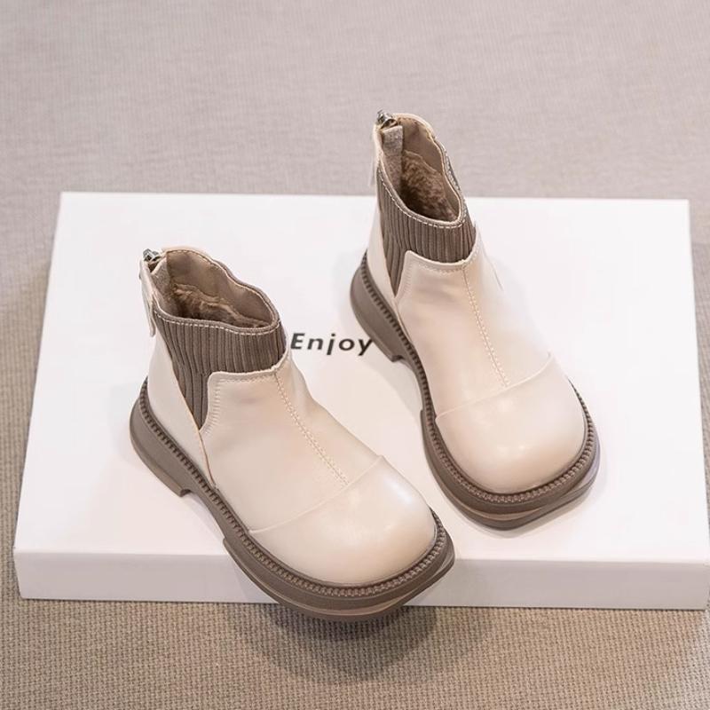Kids Boots for Girl Patchwork Fashion Children's Causal Ankle Boots Thick Bottom Simple Toddlers School Leather Boots Non-slip