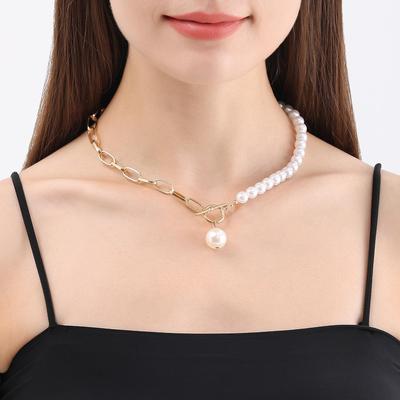 Geometric Imitation Pearl Clavicle Chain Necklace with OT Buckle