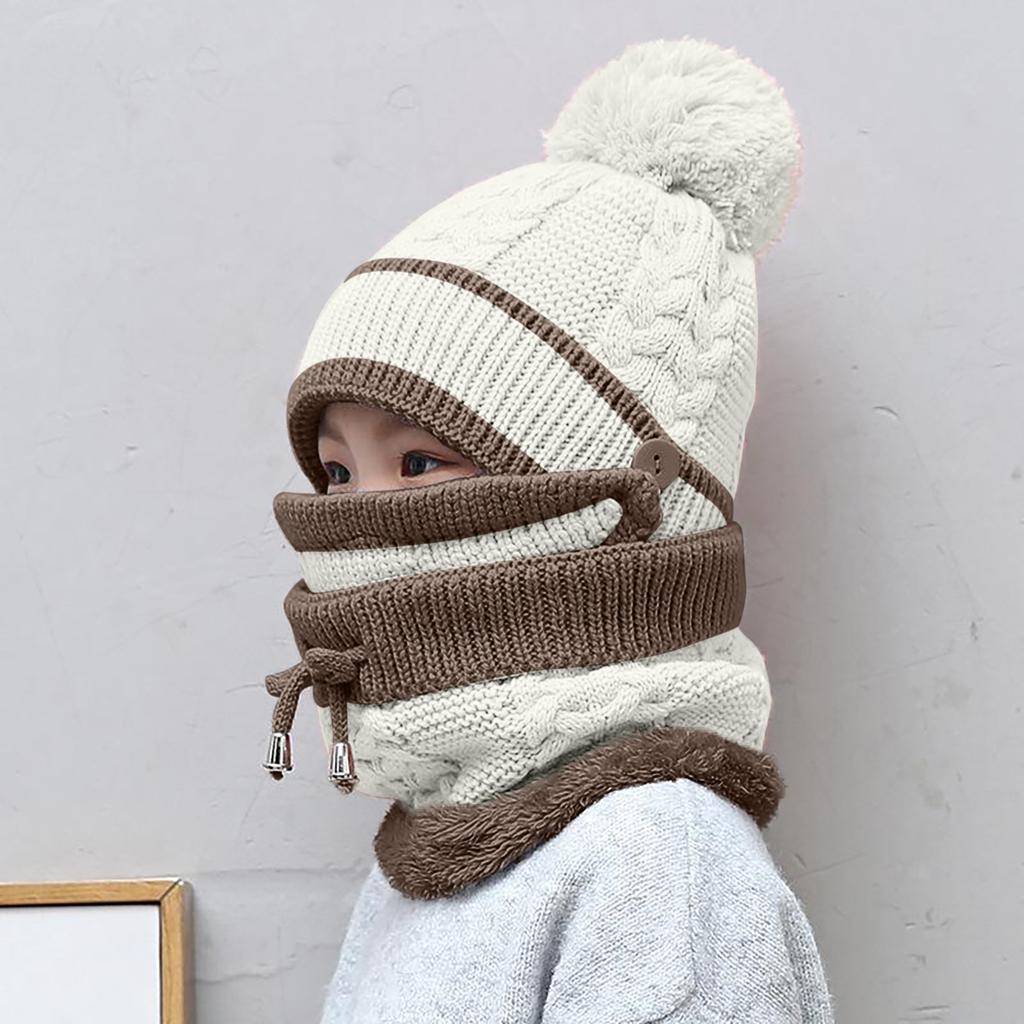 Zimowa czapka dziecięca i aksamitny śliniaczek Trzyczęściowa wycieczka na zewnątrz Odporna na zimno dzianina wełniana ciepła czapka