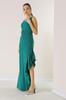 Side Flounce Waist Belted Lined Long Crepe Dress