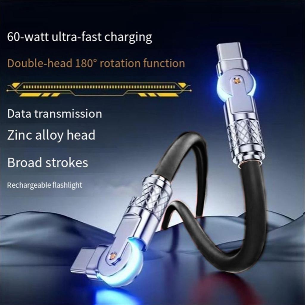 Type-C to Type-C 180° Swivel Double Elbow Mech Data Cable Fast Charging & Data Transfer Cable for Laptops and Tablets 2m