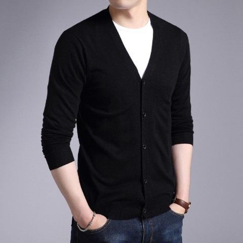 

Весна Осень Черный Красивый Модный Вязаный Кардиган Мужской Среднего Возраста Корейская Куртка На Пуговицах Свободный Свитер Тренд M чёрный