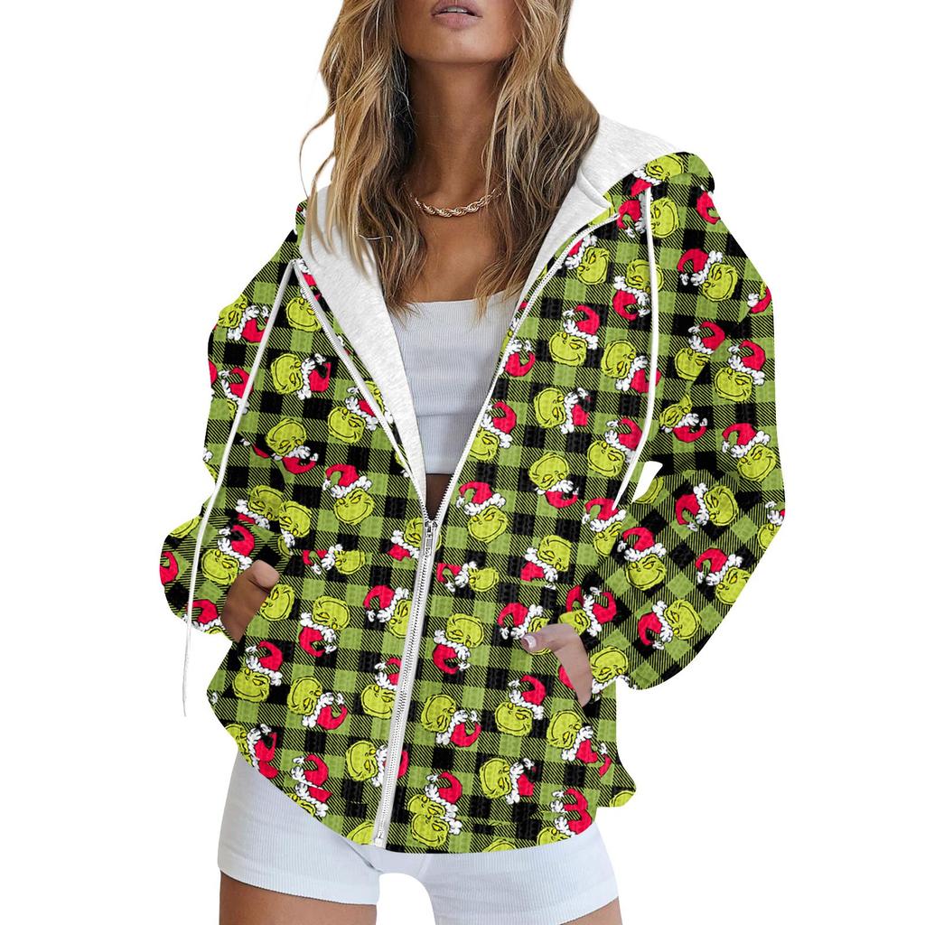 Dámská módní bunda Ležérní potištěná mikina s dlouhým rukávem a kapucí