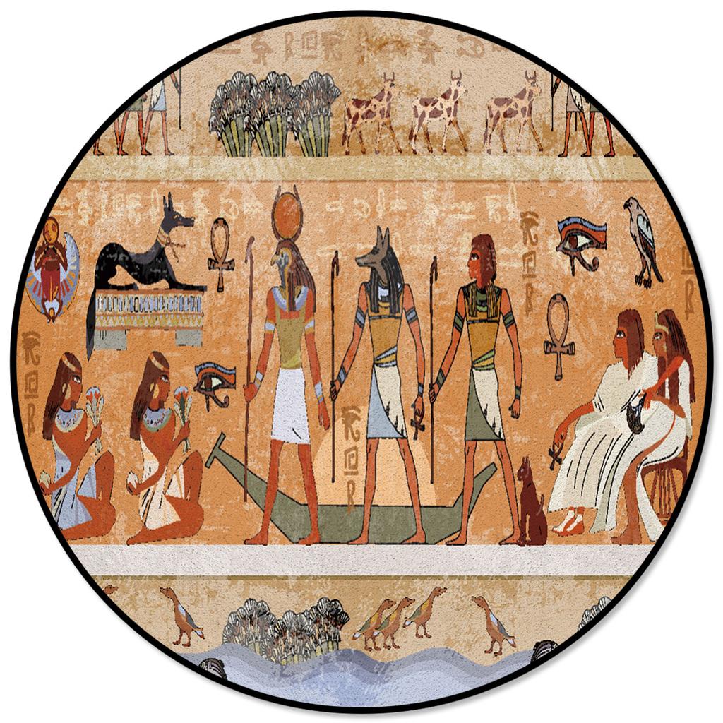 Living Room Bedroom Floor Mats Kids Room Area Rug Egyptian Character Desert Wall Vintage Print Round Rug