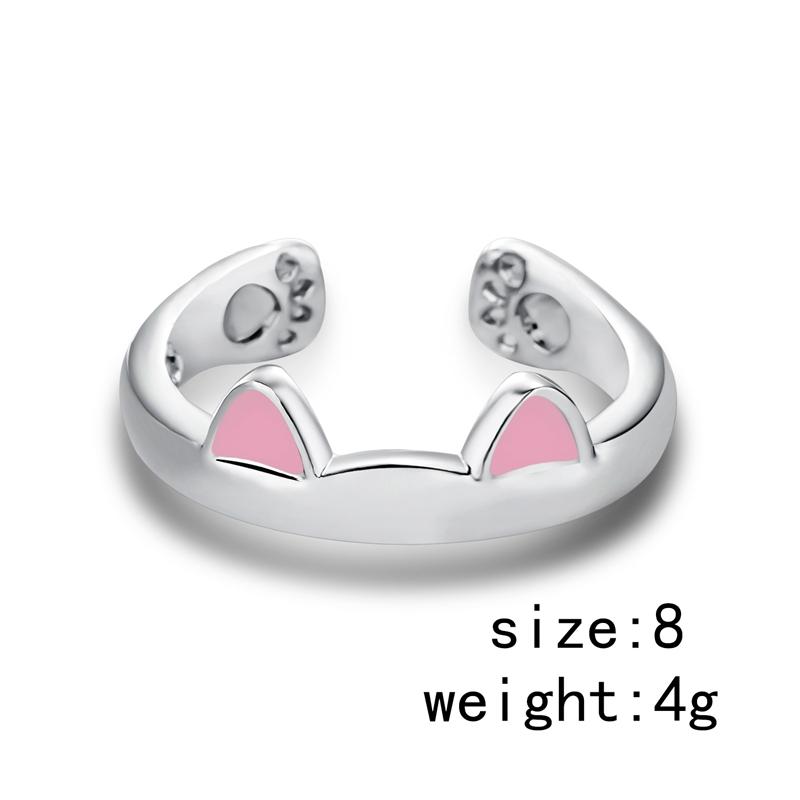 Pink Cute Cat Ear Ring For Women Cats Paw Embrace Tightly Opening Finger Rings Ladies Party Birthday Jewelry Accessories