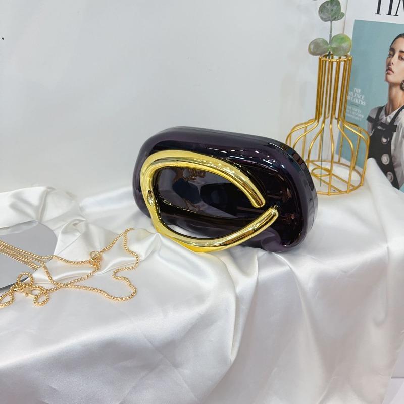 Trendy Classic Round Box Clutch Bag Dinner Bag Acrylic Bag Retro Metal Handle Shoulder Crossbody