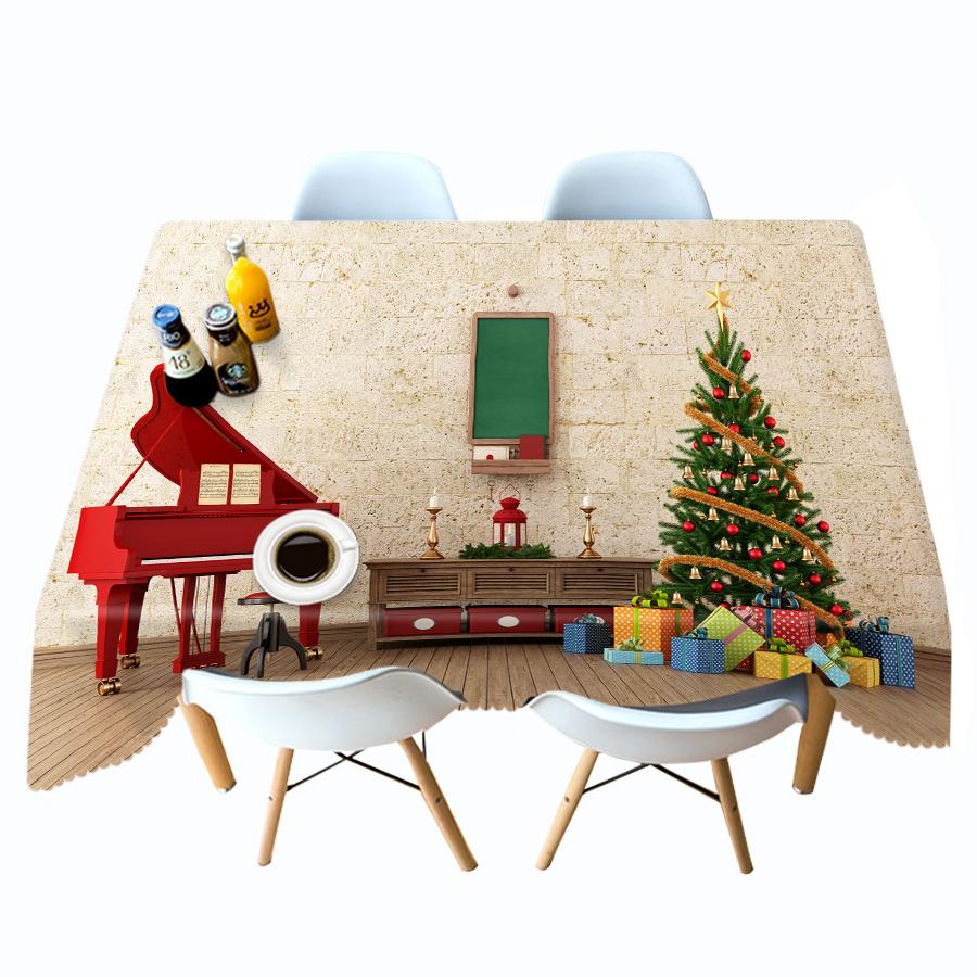 Weihnachtstischdecke Klavier und Weihnachtsbaum Dekorationsmuster Rechteckige Runde Tischdecke Dicke Baumwollabdeckung Handtuch
