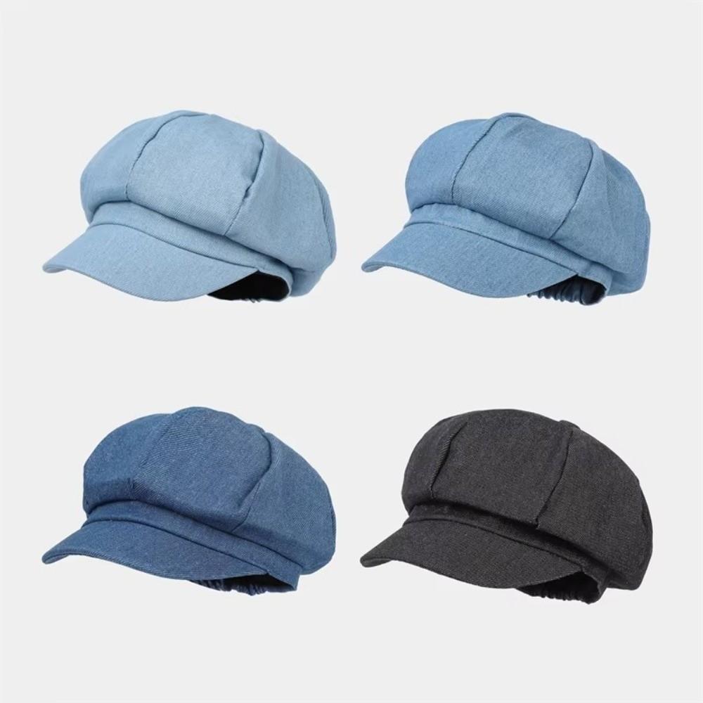 Denim Cloth Women Beret Hats Solid Color Artist Hat Casual Octagonal Caps Female Newsboy Cap