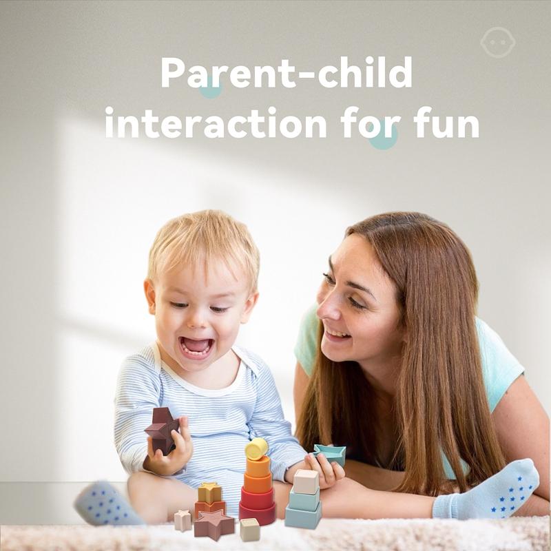 Baby Montessori Toy BPA Free Silicone Geometric Building Block 1-3 Years Children Stacking Game Education Puzzle Toy Baby Gift