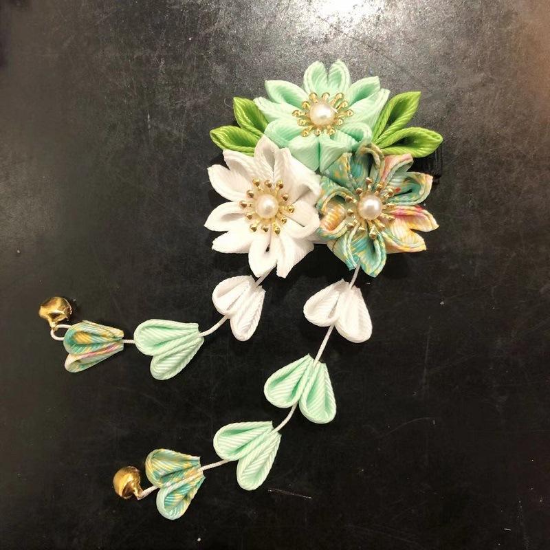 Handmade Flower Hair Clip Ancient Style Cloth Material Japanese Kimono Headwear Flower Design Sweet Tassel