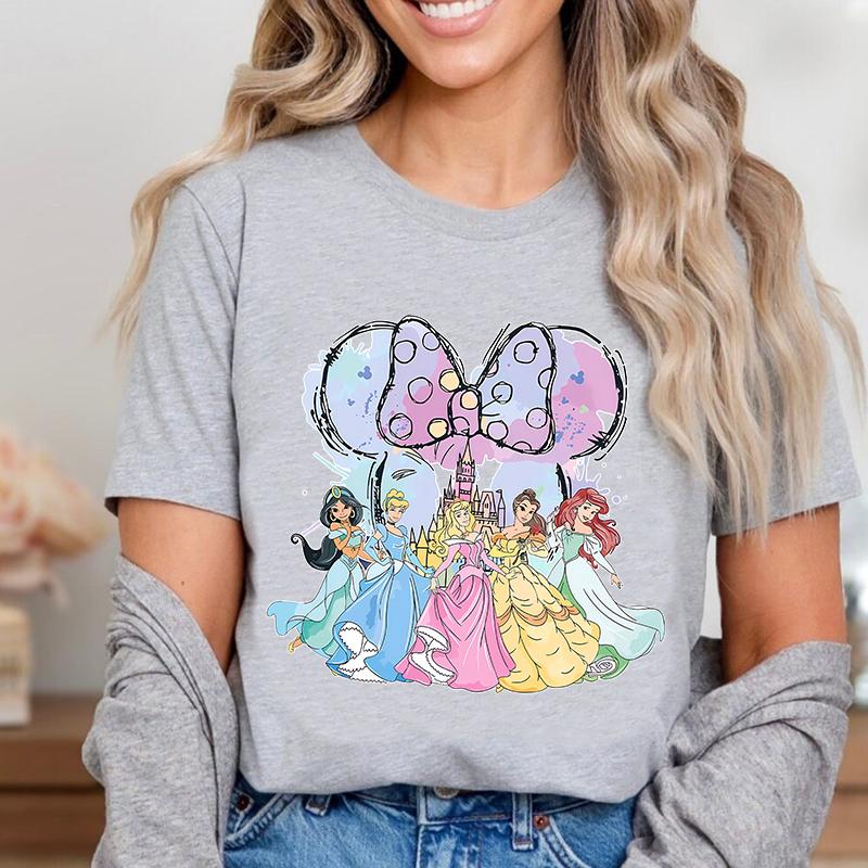 Princesses Minnie Head Printed Unisexs TShirt Pure Cotton Short Sleeve Casual Tops Cartoon Clothing