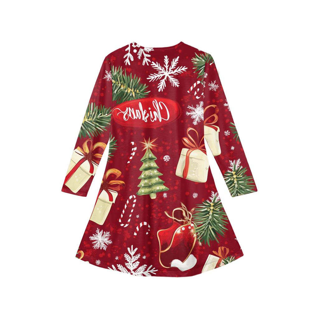 Christmas Day Girls' Long Sleeve Dress - Color Pocket Dress