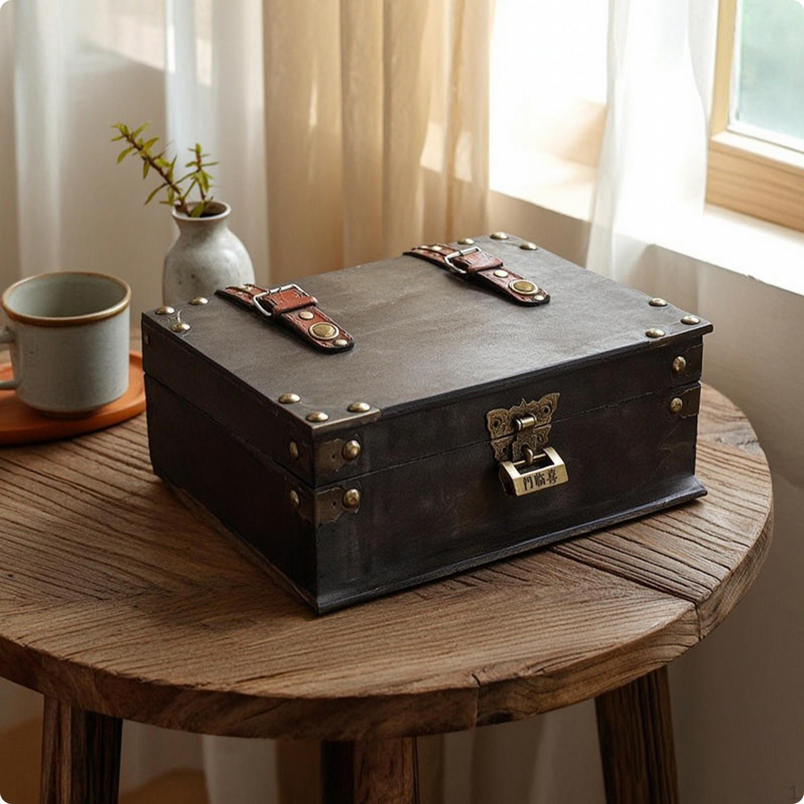 Wooden Storage Box with Lid Vintage Hinged AntiqueStyle Decorative Treasure