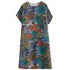 Letní květinový potisk Délka ke kolenům Bavlněné šaty Umění Retro Art Šaty s krátkým rukávem s krátkým rukávem