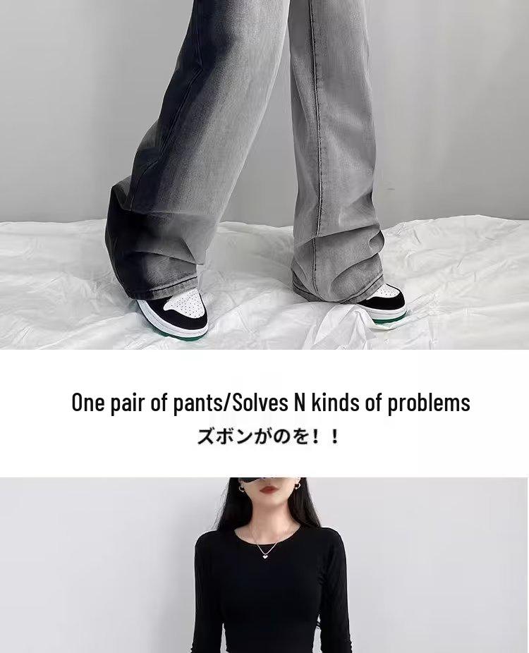 Women's High-Waist Black & Gray Wide-Leg Jeans - Personalized Summer Casual, Slimming, All-Match, Floor-Length Design.