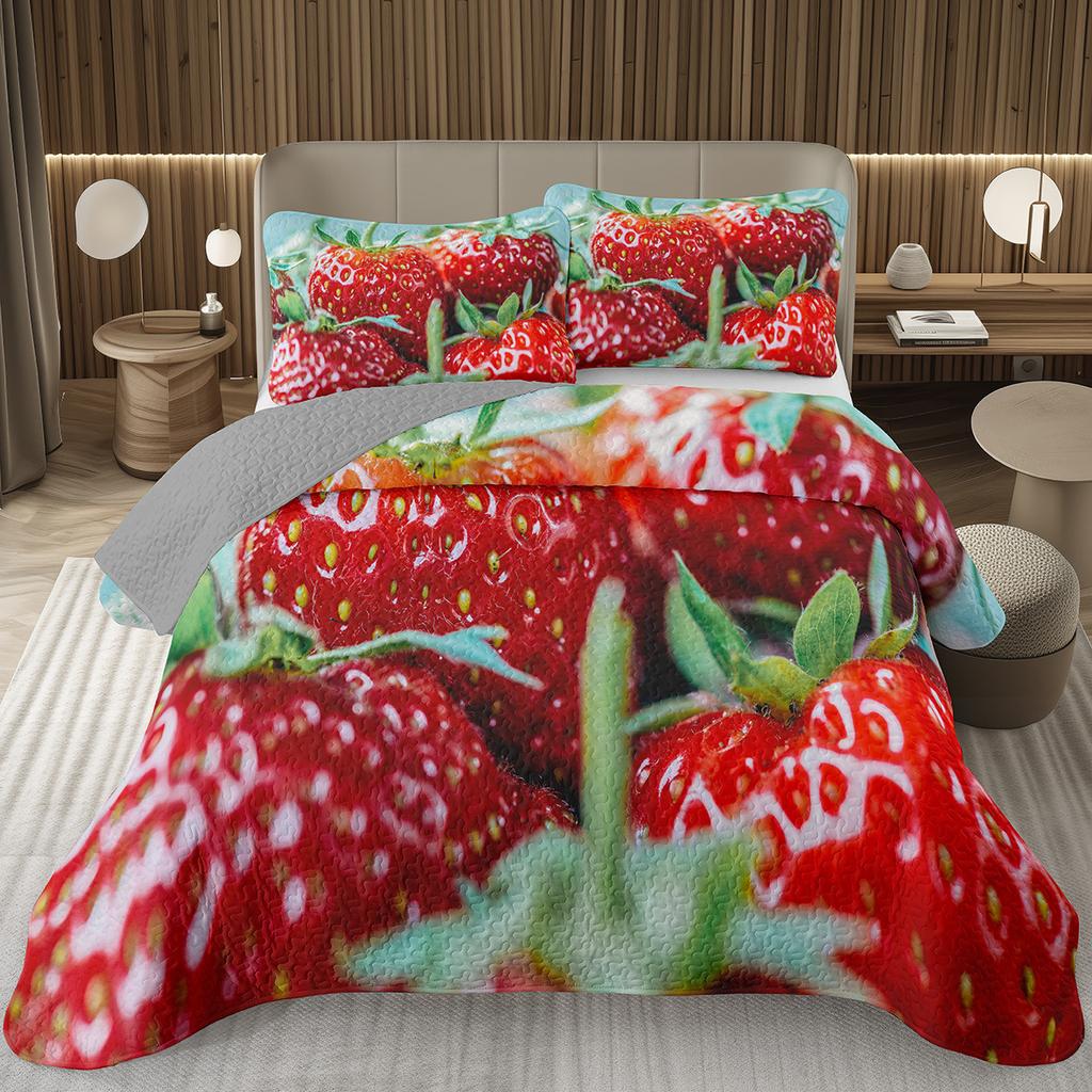 Strawberry Bedspread Kawaii Fruit Coverlet Twin King Size Cute Strawberries Quilt Set For Kids Girls Teens Adult Bedroom Decor