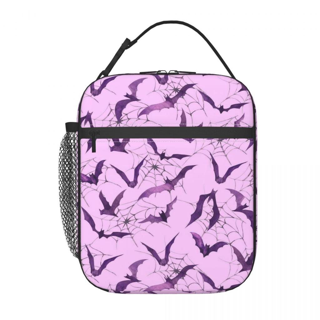 Gradient Purple Bat Pattern Insulated Lunch Bag for Kids School Cooler Thermal Food Box Tote Leakproof Lunch Boxes Container