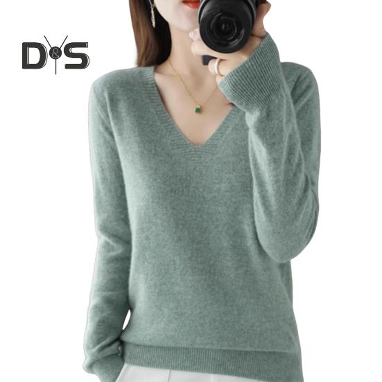 

Женский свитер с V-образным вырезом, длинным рукавом, однотонный трикотажный топ, стандартный крой, эластичный джемпер, эластичный трикотаж XL трава зеленый