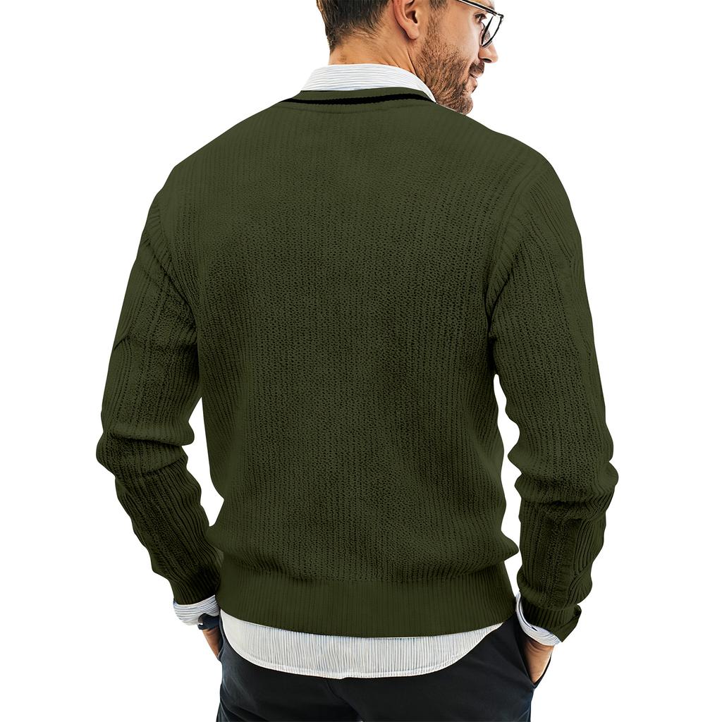 Men's Fashionable V-neck Slim Fit Long Sleeved Knitted Top