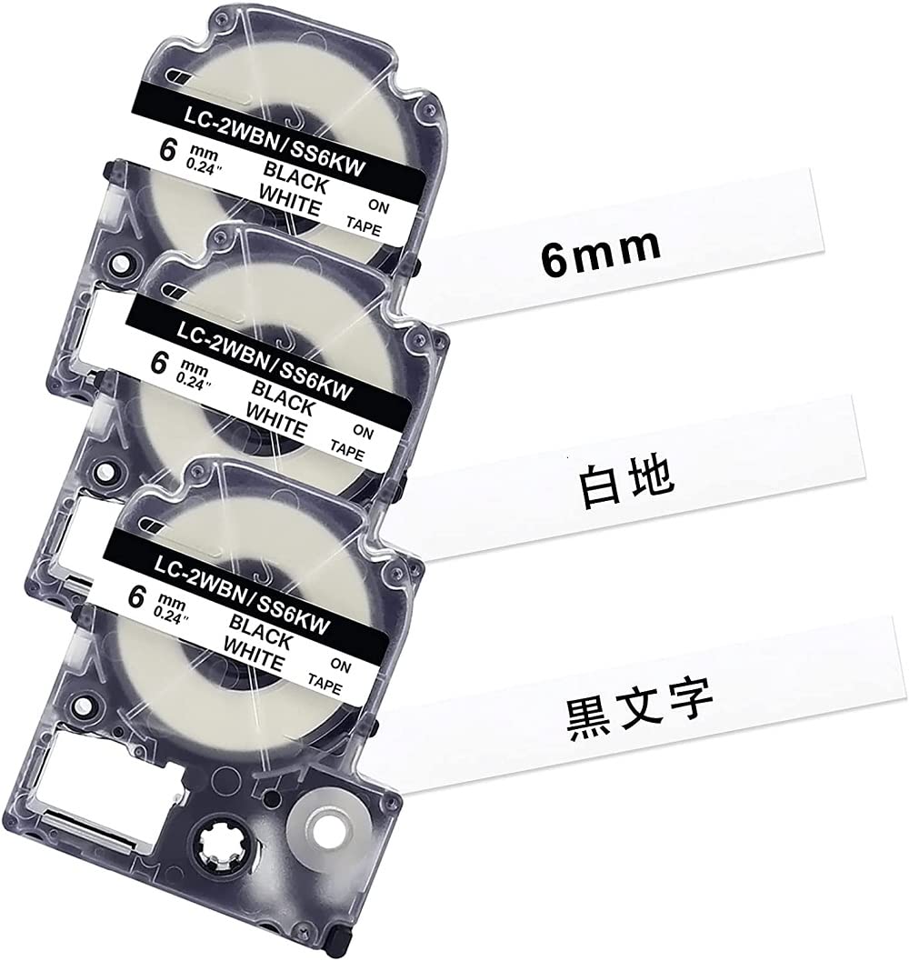 YUU Tepra Tape 6mm White with Black Text Compatible with King Jim Tepra Tape SS6K White Strong Adhesive Tepra PRO SR750 SR530 SR45 Cartridge 8m Length