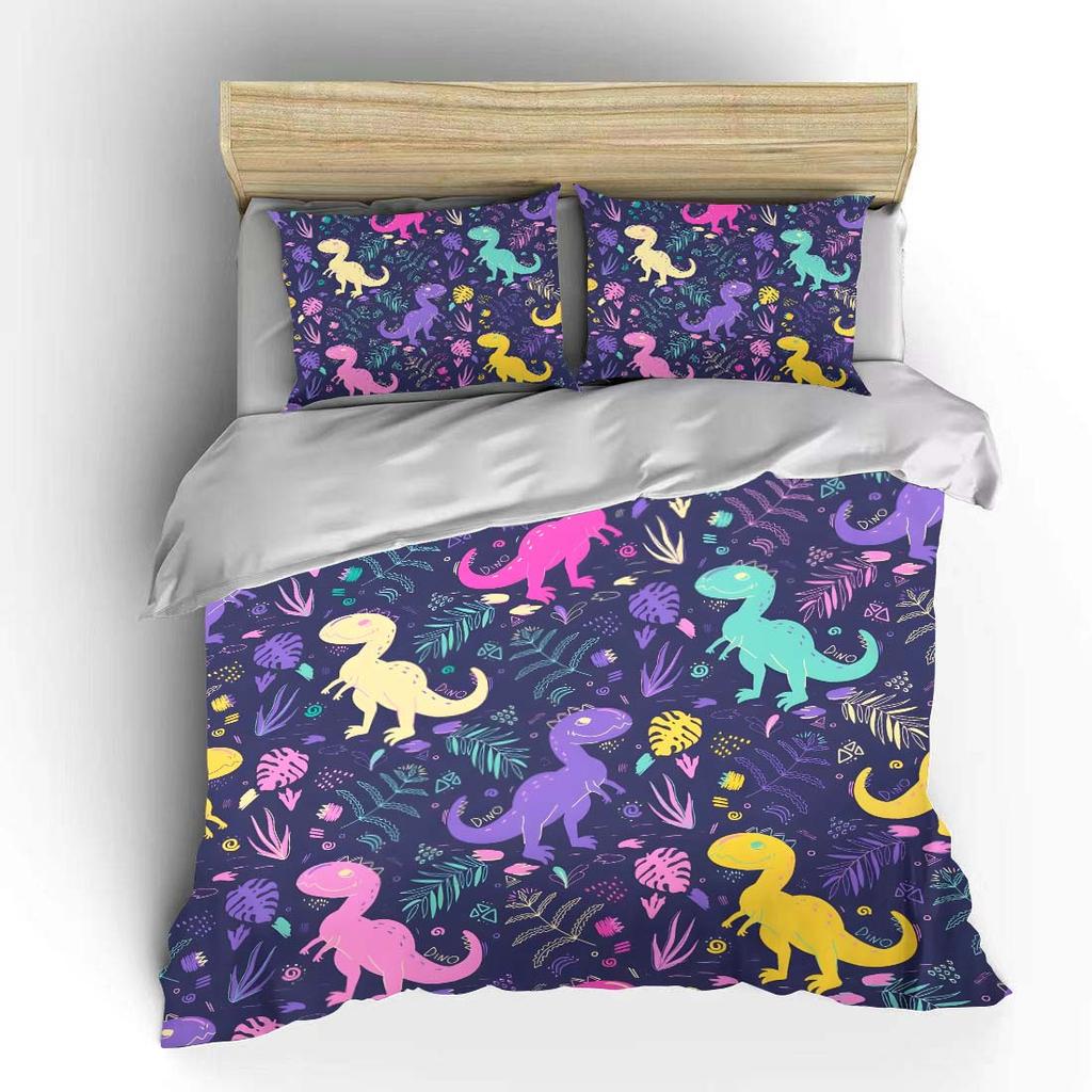 Multiple Sizes Colorful Dinosaur Print Bedding Set 1 Duvet Cover 2 Pillowcases for Adult and Children Luxury Gift Full Size
