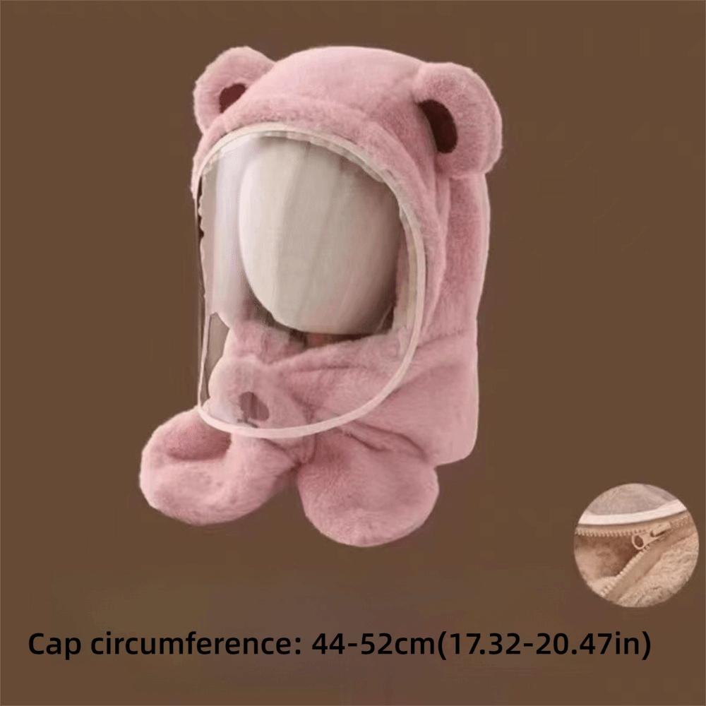 Cartoon Bear Mask Integrated Hat Windproof Plush Fleece Hat Cute Kids Winter Hat