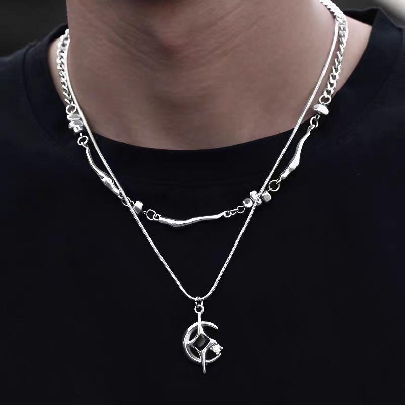 Double-layer Mangxing Necklace Light Luxury Premium Design Sweet Cool Cross Necklace Female Hip Hop Versatile Clavicle Chain 2026