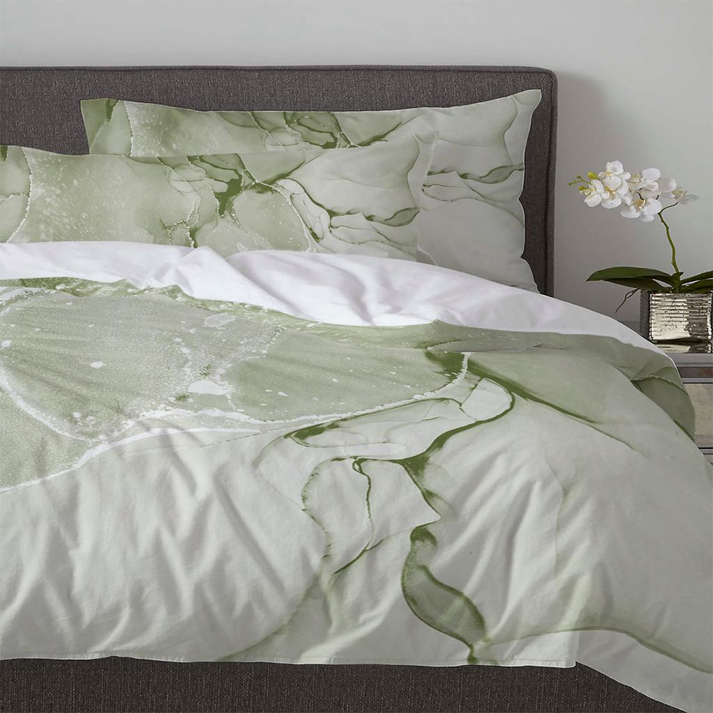 Sage Green Marbled 3pcs Bedding Set For Double Bed Home Textile Duvet Cover Quilt Cover Pillowcase