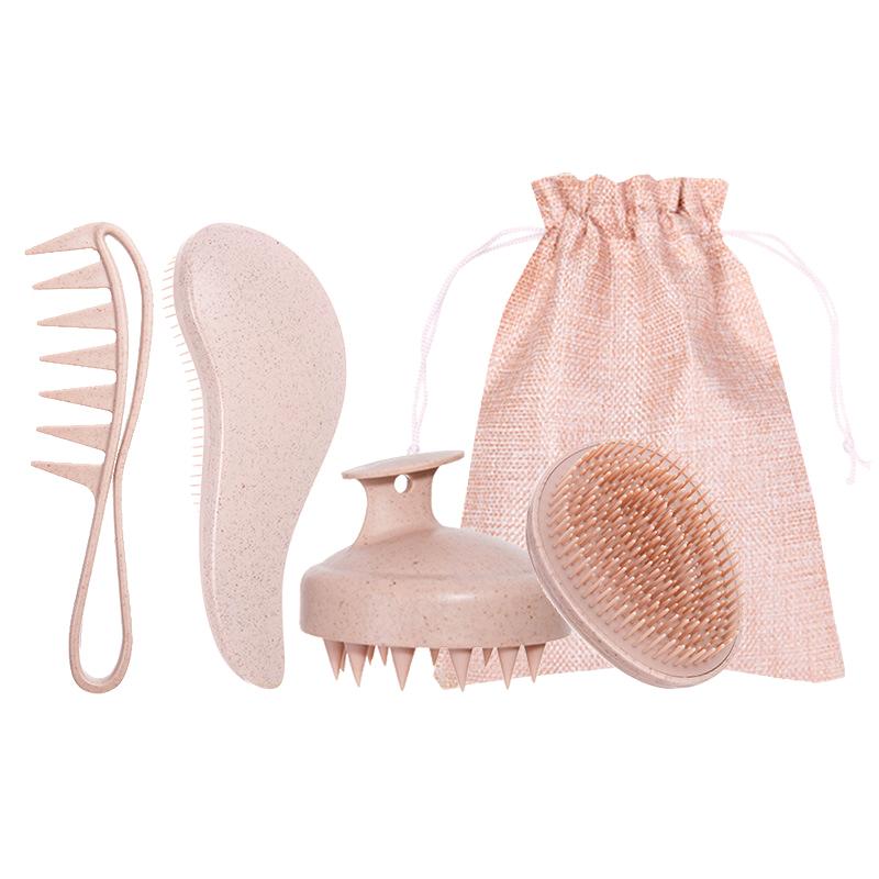 

Wheat Straw Four-Piece Set Egg Comb Home Massage Comb Straight Hair Curly Hair Shampoo Brush Set Styling Comb