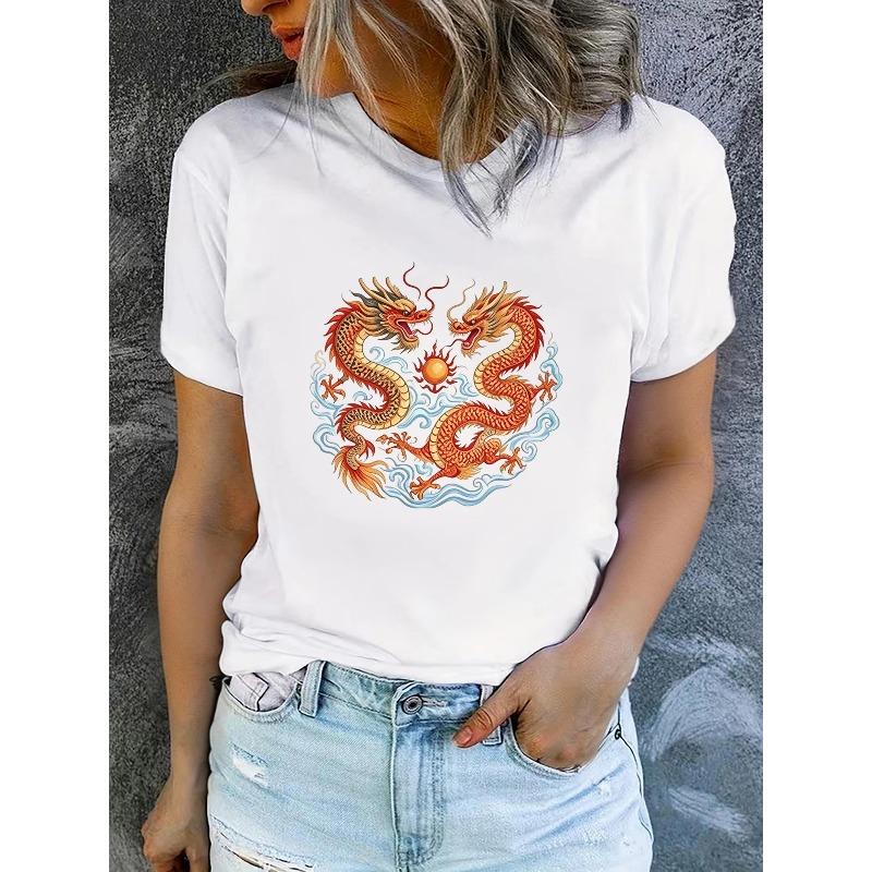 Women s summer short-sleeve printed T-shirt, stylish and casual, machine-washable comfortable with 2D flat print S