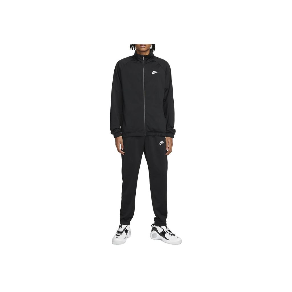 Nike Poly-Knit Tracksuit With Zip-Up Stand Collar Top And Drawstring Joggers Men Tracksuit Black FB7351-010